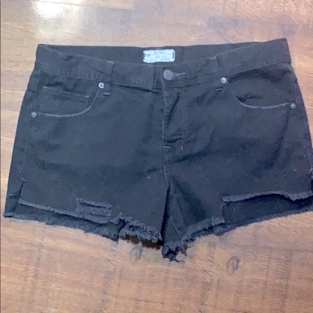 Free People Frayed Bottom Black Denim Shorts